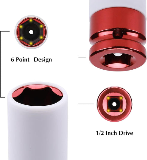 7PCS 1/2" Set, Set-17mm, 19mm, 21mm, 22mm, 23mm, 24mm, 27mm EMENTOL Drive Thin Wall Deep Wheel Protector Impact Socket
