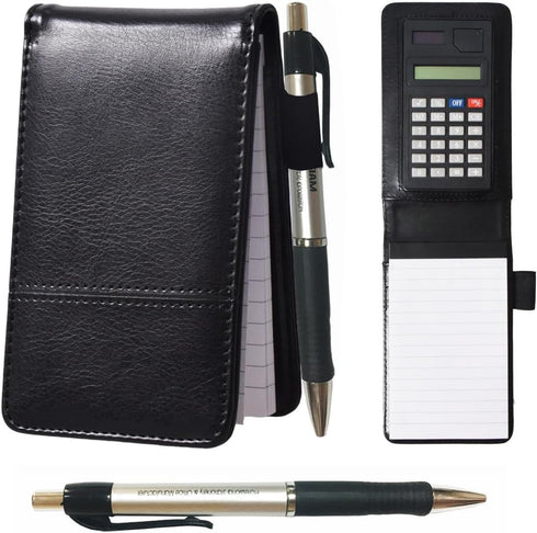Lemical Mini Memo Pad with Calculator, A7 Pocket Notepad Holder Set with 80 Lined Sheets, PU Leather Cover