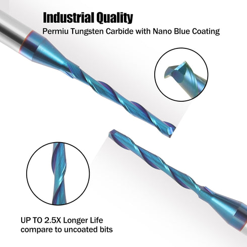 CNC Spiral Router Bits Up Cut with 1/4 inch Shank, 1/8 inch Cutting Dia, Extra Long 3 Inch Length