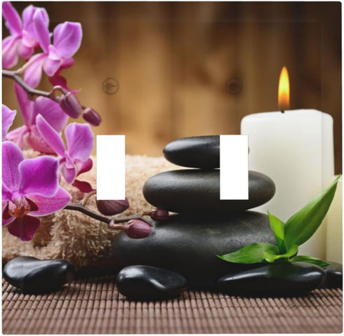 Zen Stone 2 Gang Double Toggle Light Switch Cover, Decorative Wall Plate for Country Farm Bathroom Home Decor 5" x 4.9
