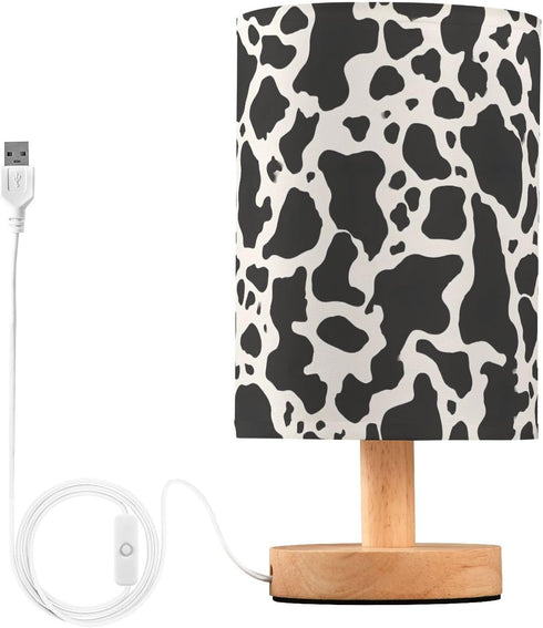 ALAZA Bedside Table Lamp for Bedroom Black White Cow Texture Nightstand LED