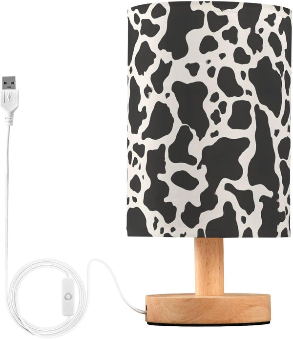 ALAZA Bedside Table Lamp for Bedroom Black White Cow Texture Nightstand LED