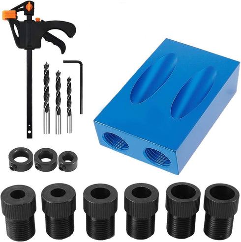 15 Degree Pocket Hole Screw Jig Dowel Drill Joinery Kit, 15Pcs Positioner Locator Tool for Woodworking
