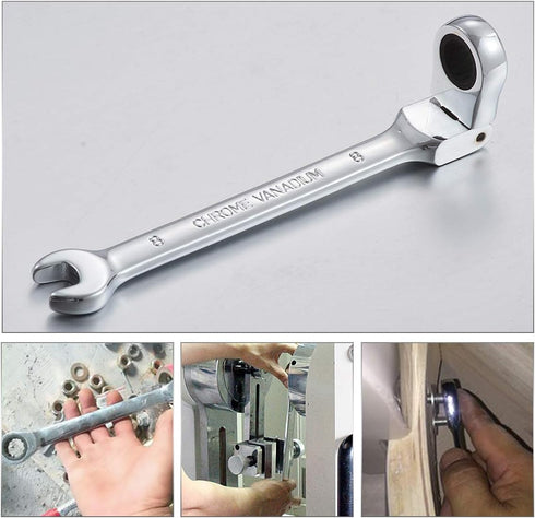 KATUR 8mm Ratcheting Wrench Set - Flexible Pivoting Head Ratchet Combination Spanner Tool