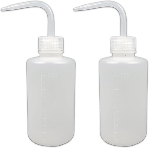 2Pcs 250ml Plastic Safety Wash Bottle, Narrow Mouth Squeeze Bottles for Tattoo Wash, Chemistry, Lab & Gardening