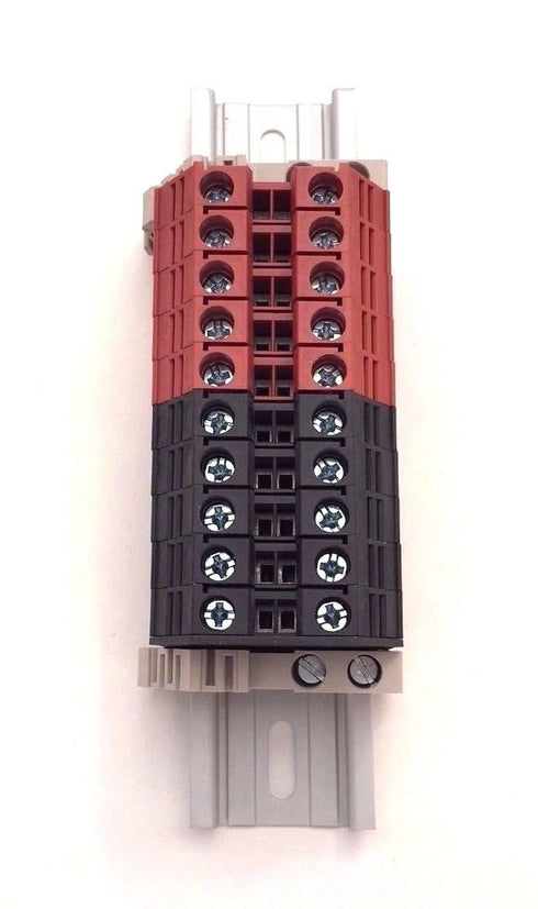 Dinkle DK6N Red/Black 10 Gang Box Connector DIN Rail Terminal Blocks, 8-20 AWG, 50 Amp, 600 Volt Circuits Separate