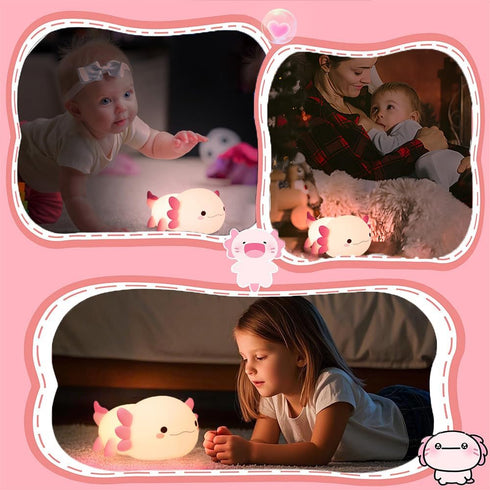 Cute Axolotl Night Light for Kids Bedroom, Animal Silicone Nursery Night Lamp Touch Control Nightlights USB