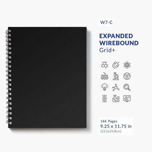 W7-C Expanded Wirebound Lab Notebook, 9.25 x 11.75 in (23.5 x 30 cm), 144 Pages, Double Wire Looped, 70lb Heavyweight Paper (1-Pack, Grid+)