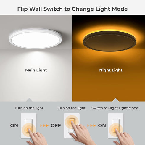 12in Dimmable 2400LM 3000K/4000K/5000K Matane Flush Mount Ceiling Light Fixture with Night Light, Selectable, LED