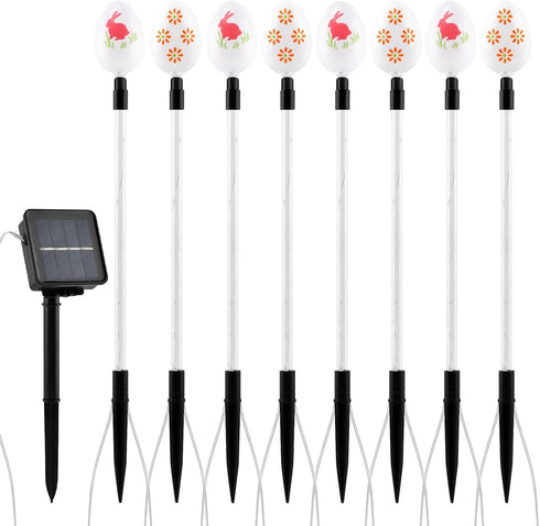 Quivorant 8 IP65 PCS Solar Easter Eggs Stake Lights, Waterproof Multicolor Outdoor Easter Pathway Lights Auto On/Off