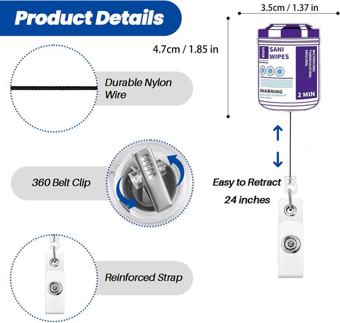 Sani Wipes Funny Badge Reel, Cute Nurse Doctor Work Badge Holder with Retractable Clip, Nursing Student RN CNA LPN MA