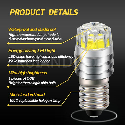 Ruiandsion 2pcs E10 Base LED Upgrade Bulb 3V COB 2W Replacement for Flashlights Torch Lights, White by Ruiandsion