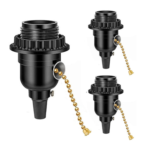Phenolic Medium Base Light Socket with Pull Chain Switch,3 Pack TWDRTDD Black