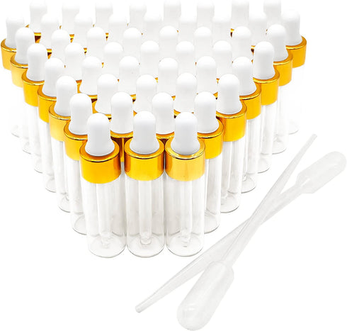 50PCS Transparent Sample Dropper Bottles, 5ml Mini Essential Oil Dropper Bottles, Perfume Bottles with 2 Plastic Droppers for Travel Test Samples by BEGIKET