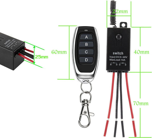 Switch12V,2 5V/12V/24V/48/10A 328FT Wireless Way Mini Remote Switch DC Relay Wireless Light Switch with Long Range