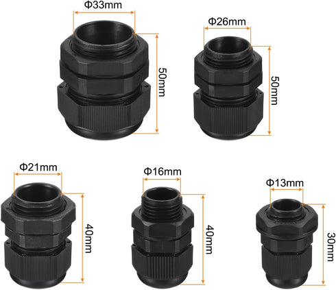 MECCANIXITY 20 Pcs Cable Gland Kit 1/4" 3/8" 1/2" 3/4" 1" Adjustable Cable Connectors,Waterproof Tight Conduit Connector Nylon Conduit Fitting Electrical Conduit Fitting,Black