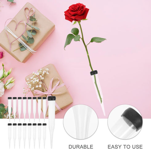 EXCEART 50Pcs 4.33In Flower Stem Water Tubes with Lids | Floral Arrangement Supplies for Fresh Roses | Plastic Vials