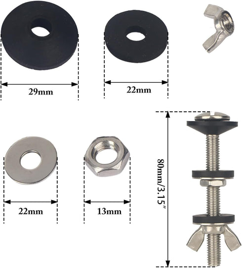 Universal Toilet Tank to Bowl Gasket & Bolts, 2 Kind Gasket and 4 Pieces 5/16 * 3.15 Inch Toilet Tank Bolts