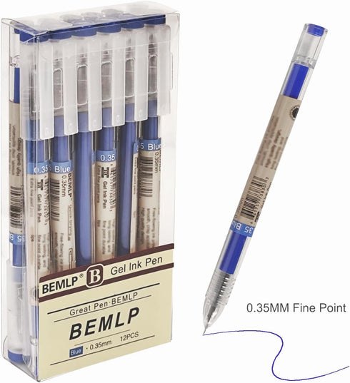 Gel Ink Pen Set, Extra Fine Point 0.35mm Blue Liquid Rollerball Pens, 12 Pcs/Set, Quick Drying