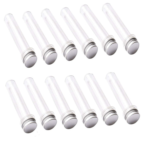 Test Tubes 25x140mm (40ml), Clear Plastic Tubes with Screw Caps for Science Experiments and Storage