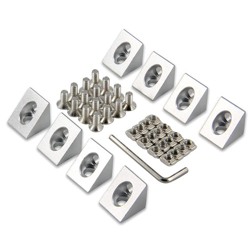 Zeberoxyz 8PCS Silver Angle Sharp Corner Bracket Connector with 16PCS M5x10mm Screws, 16PCS M5 T-Nuts for 2020Series