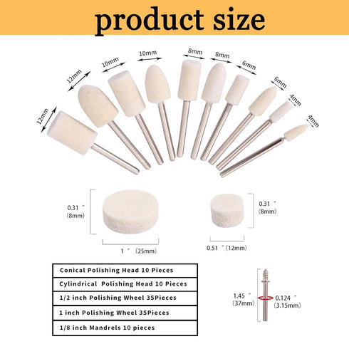 100PCS Polishing Buffing Wheel for Dremel - Polishing Kit, Polishing Wheel for Dremel Tool Accessories, with 1/8" Shank