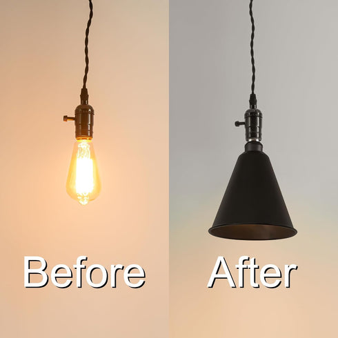 7.5" Bulb E26 Black Industrial Metal Guard Cone Lamp Shade with Light Socket Extender Replacement, Iron Cover, DIY