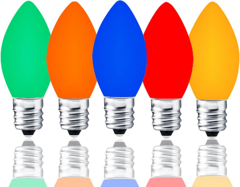 25 Pack C7 Multicolor LED Replaceable Bulbs, Dimmable Indoor Outdoor, 0.72W Night Light, C7/E12, IP65
