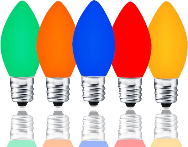 25 Pack C7 Multicolor LED Replaceable Bulbs, Dimmable Indoor Outdoor, 0.72W Night Light, C7/E12, IP65