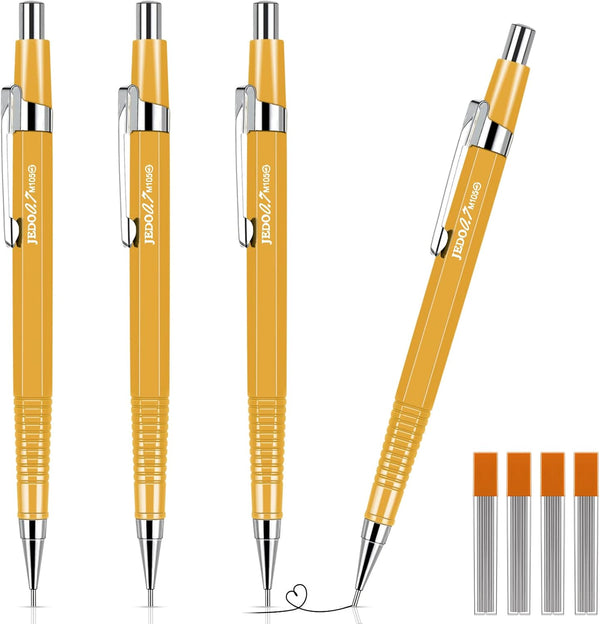 Outus 4 Pack Mechanical Pencil Automatic Drafting Pencil Set, Metal Drawing Pencils and 4 Retractable Refills for