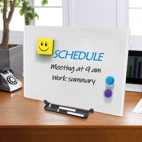 Magnetic Glass Whiteboard Desktop, 16x12" Tabletop Dry Erase Board with Adjustable Stand, Portable