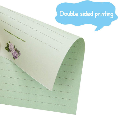 Ceiba Tree Cute Floral Stationery Paper, 48 PCS Lined Matching Envelopes, Double Sided for Invites