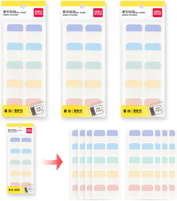 deli 240 Pcs Page Tabs Sticky for Book, Sticky Index Tabs Self Adhesive Page Markers for Notebook Tabs
