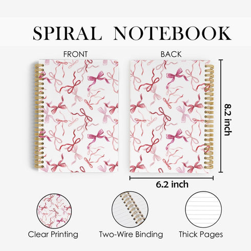 Bow Notebook - Coquette Preppy Journal, Trendy Funky Pink 5.5"x8.3" Lined Notebook, Girly Office School Supplies