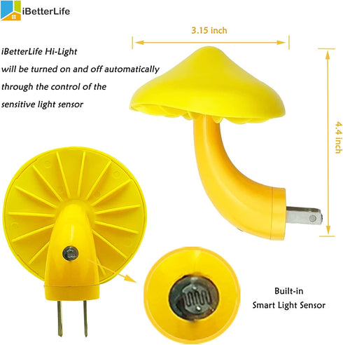iBetterLife Sensor LED Mushroom Night Light Plug-in Wall Dream Bed Room Nightlight for Adults Kids Cute Mushroom Lamp