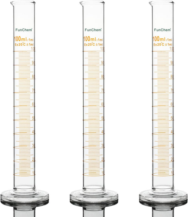 3-Pack Borosilicate Glass Graduated Cylinder - Measuring Cylinder, 100 ml