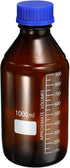 PATIKIL 1000mL Reagent Media Bottle, 1Pcs Round Graduated Glass Storage Bottle Amber with Blue Screw Cap