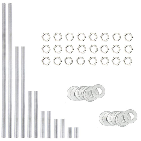 DIY Lamp Repair Hardware Assortment, 12"Lamp Pipe Nipples, 24 Washers, 24 Lock Nuts, Silvery