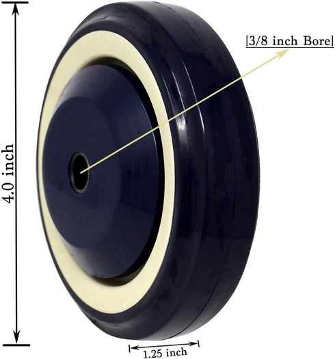 SYRATION 4" x1.25" 1000 lbs (4-Pack 3/8" Shopping Cart Wheel Dark Blue Polyurethane Stepped on Bore Beige Stepped Face