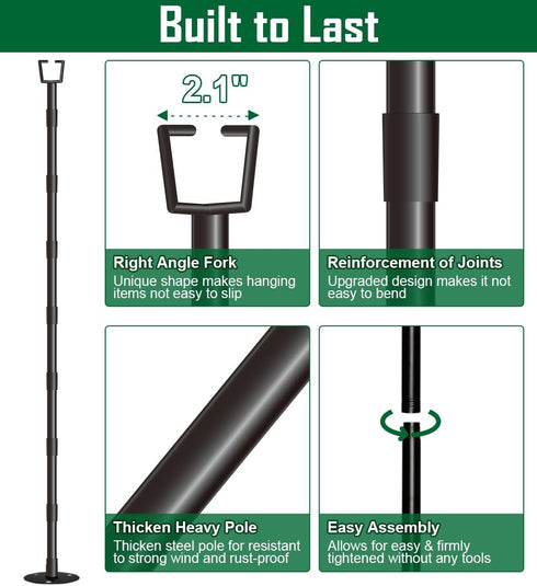 Tigerden 10Ft String Light Poles for Outside, Adjustable Metal Poles for Outdoor String Lights, Rustproof & Sturdy