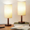 LALISU Small Table Lamp Nightstand Lamp Linen Lampshade Bedroom Wood Base Small