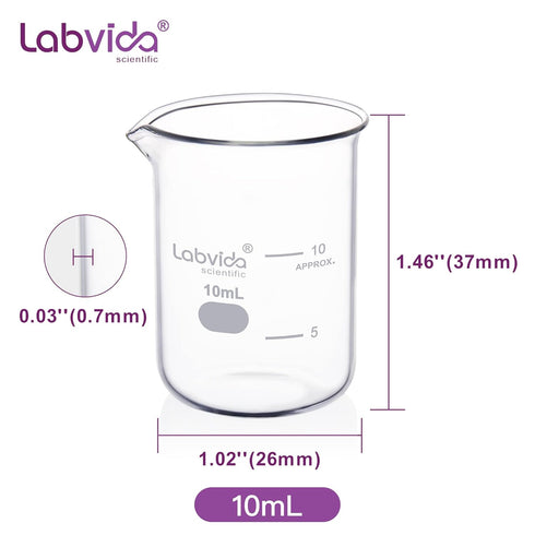 Upgrated 10ml Beaker Set, 12pcs Low Form Glass Beakers, 3.3 Boro with Printed Graduation