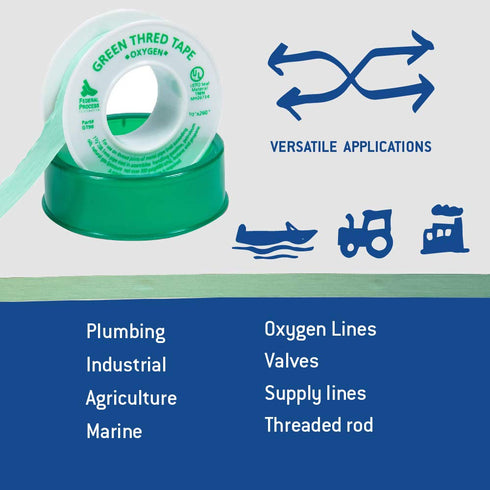 Gasoila Green PTFE Thread Seal Tape - Professional-Grade, 1/2 Inch x 260 Inch, Leak-Proof Seal, Non-Toxic, 3 Pack