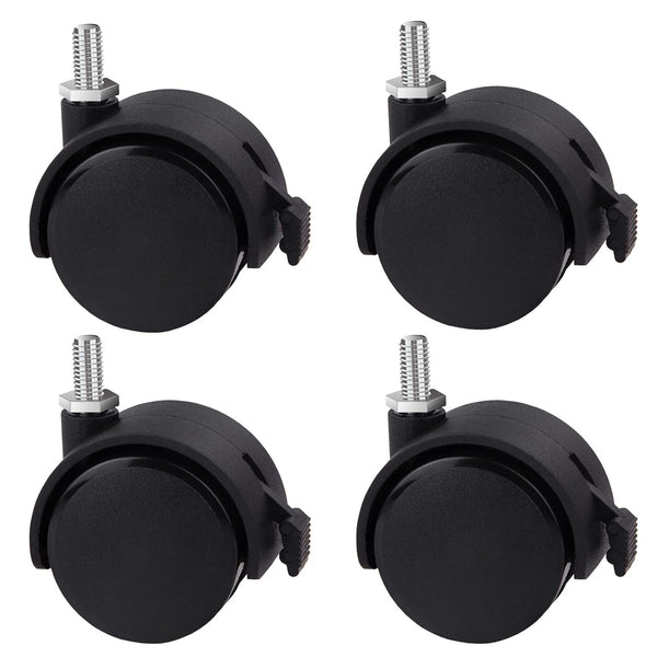 Guildrey Threaded Caster, M8-1.25 Swivel Stem Replacement, Set of 4 Office Chair Wheels with Locking Brake