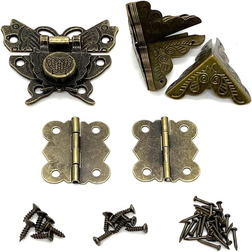 2 Sets Antique Wood Case Chest Box Hasp Latch Lock with Screws for Jewelry Box Decoration and Repair