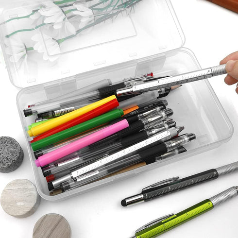 Large Capacity Pencil Box, 1 Pack Clear Plastic Pencil Case with Snap-tight Lid, Stackable Design