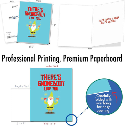 The Best Card Company Big Funny Birthday Paper Card 8.5 x 11 Inch with Envelope - Jumbo Garden Gnomes