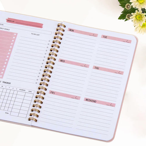 Undated Weekly Planner, A5 To Do List Notebook, Weekly Goals Habit Tracker Journal with Spiral Binding, 5.7 x 8.0 inches
