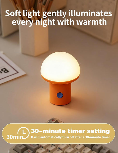 Sgohevn 3 LED Night Light for Bedroom - Cute Mushroom Mini Desk Lamp with Brightness Levels, USB Rechargeable