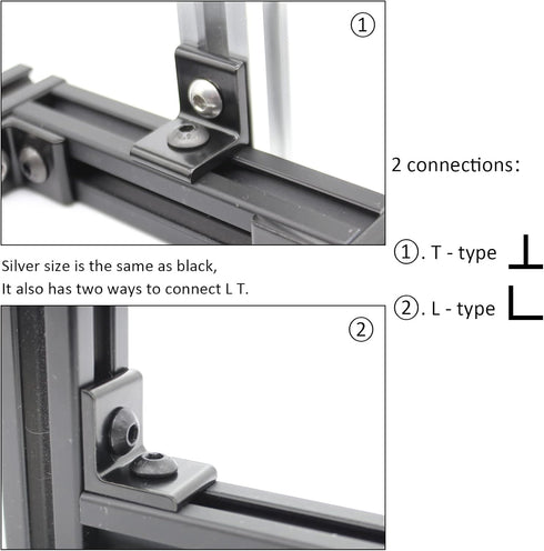 10 Sets 1" x 1" Aluminum Extrusion Profiles Corner 1010 Series Angle Bracket Connector with M6 T Slot Nuts